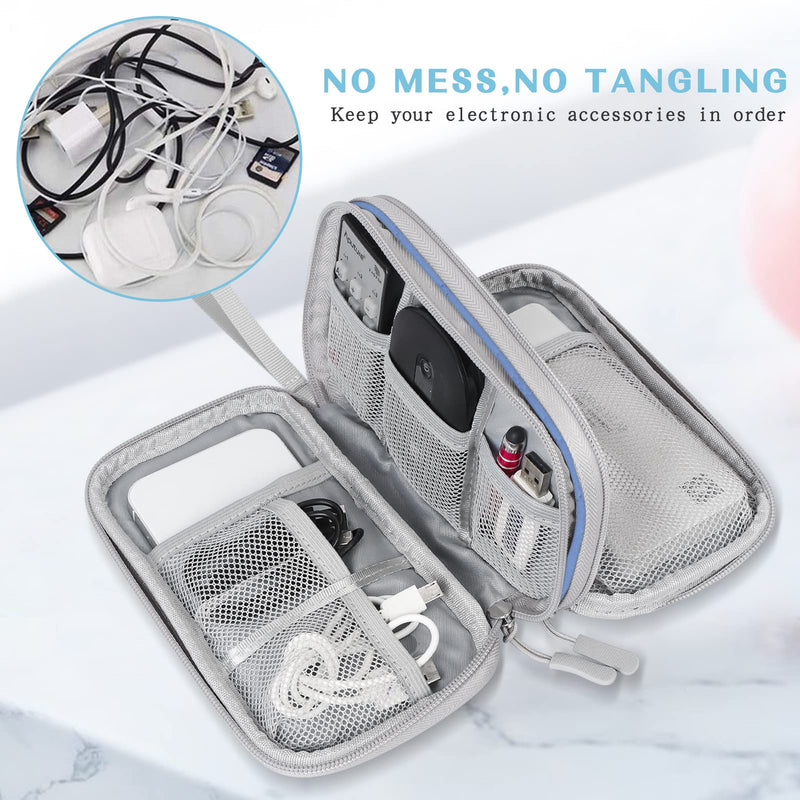FYY Travel Cable Organizer Pouch Electronic Accessories Carry Case Portable Waterproof Double Layers All-in-One Storage Bag for Cord, Charger, Phone, Pattern Blue Small Blue-Pattern