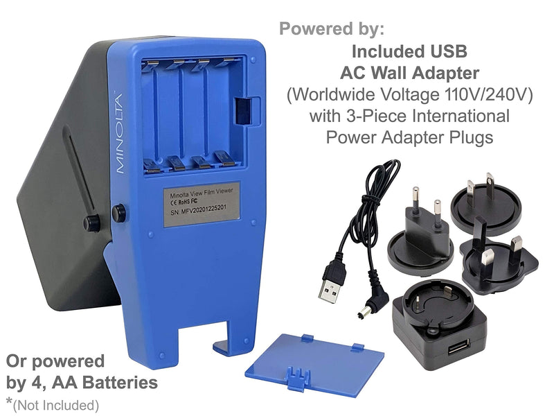 [AUSTRALIA] - MINOLTA 35mm Desk Top Portable LED Slide and Negative Viewer Luminated 3X Magnify – for 2"x2" Slides & Positive Negatives - Worldwide AC Adapter & Plugs, Battery Operation & Cloth 
