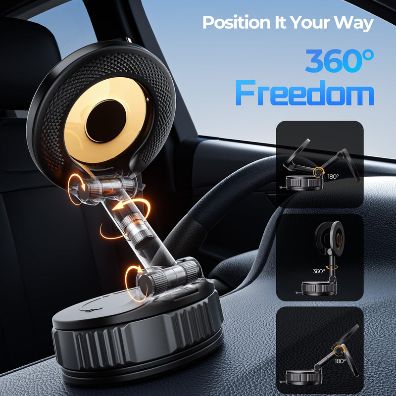 Vacuum Magnetic Suction Phone Holder, 360° Adjustable Suction Cup Phone Mount for Car/Gym/Mirror/Shower, Hands-Free Car Phone Holder, Compatible with iPhone Android and All Smartphones Black