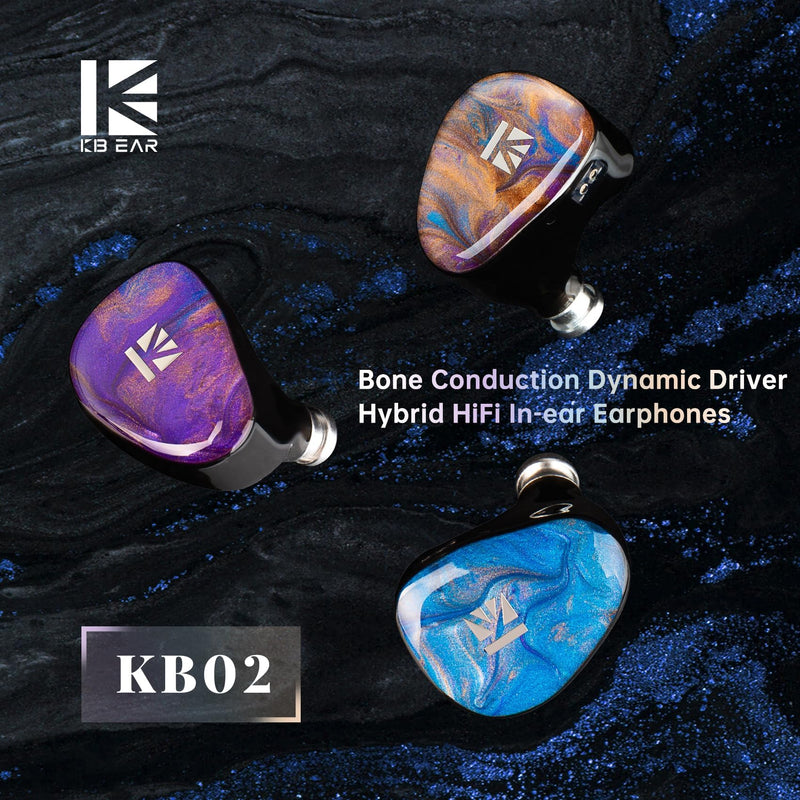 KBEAR KB02 Colorful Resin Shell in Ear Monitor Headphones, Bone Conduction Dynamic Driver Wired Earbuds, IEM Headphones HiFi Earphones with 2Pin 4N OFC Cable 3.5mm Plug for Singers Musicians, Blue no Mic