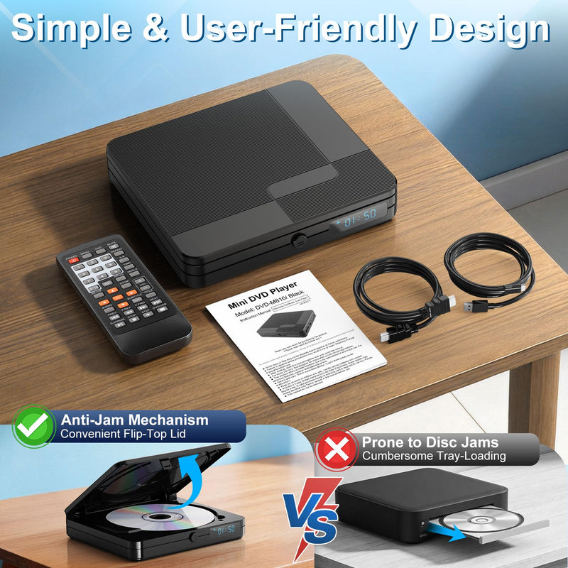[AUSTRALIA] - Mini DVD Player with Remote Control - All Region Free 1080P HD Small Compact CD DVD Player for Smart TV & Projector, Features HDMI Output, Headphone Jack, USB 2.0 Input, PAL/NTSC Support 