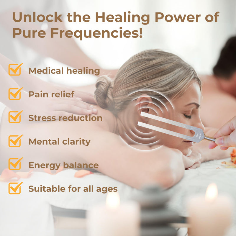 Tuning Forks for Healing Set (128Hz, 136.1Hz, 256Hz, 384Hz) - Weighted & Unweighted Tuning Forks with a Rubber Mallet - Chakra Sound Therapy Instruments with a Bag, Healing Gifts for Women & Men (10) 10