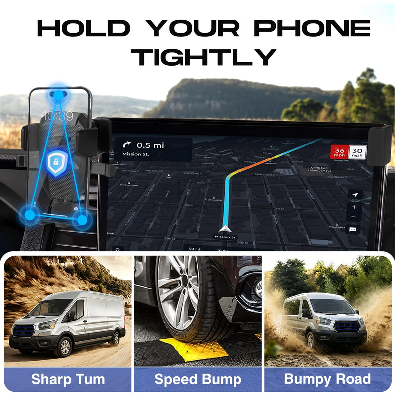 Sunsdrew Car Phone Holder for 2022-2026 Ford Transit Accessories 12" Screen | Hands-Free Ultra Stable Phone Stand for All Phones 360° Rotation Phone Cradles Not Affect Vent For Transit