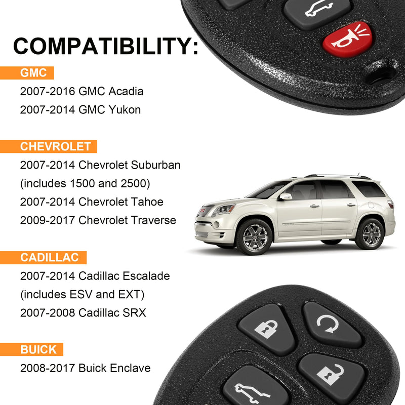 Key Fob, Keyless Entry Remote Start Control Replacement Fits for GMC Acadia 2007-2016 Yukon XL/Chevy Suburban Tahoe Traverse/Cadillac Escalade SRX/Buick Enclave FCC ID: OUC60270, OUC60221, 15913415 5-BTN
