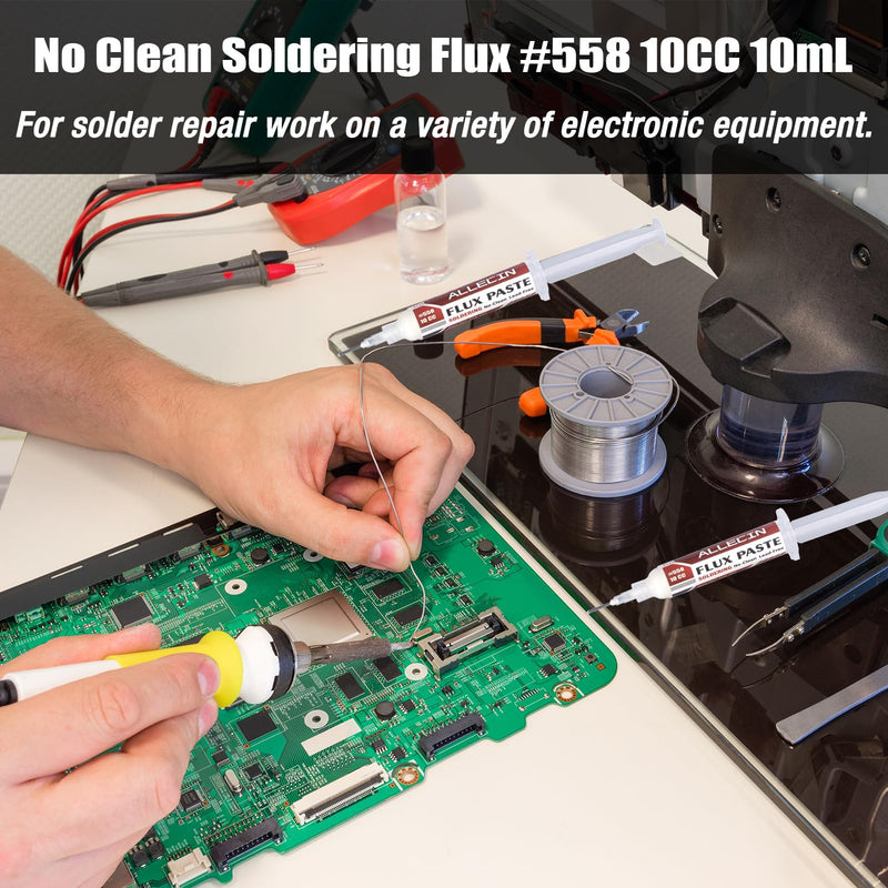 No Clean Soldering Flux 558 10CC 10mL Lead-Free Less-Smoke Rosin Solder Fluxes Paste Syringe for Electronics 10 milliliters with Needle Dispensing Tool (Pack of 1Pcs) 558-10CC-1Pcs
