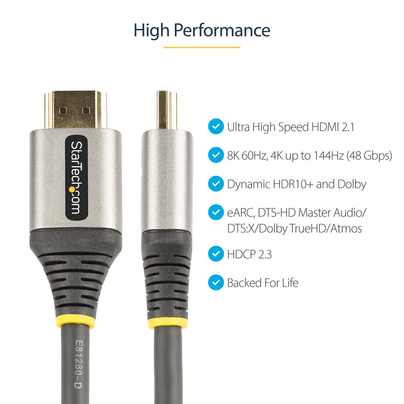 StarTech 16ft Ultra High Speed HDMI Cable, 8K 60Hz, HDR10+, 48Gbps | 8K 60Hz/4K 120Hz, HDMI 2.1 Cord with HDR10+ / eARC, Certified, HDMM21V5M, Monitor/TV/Display 16 ft