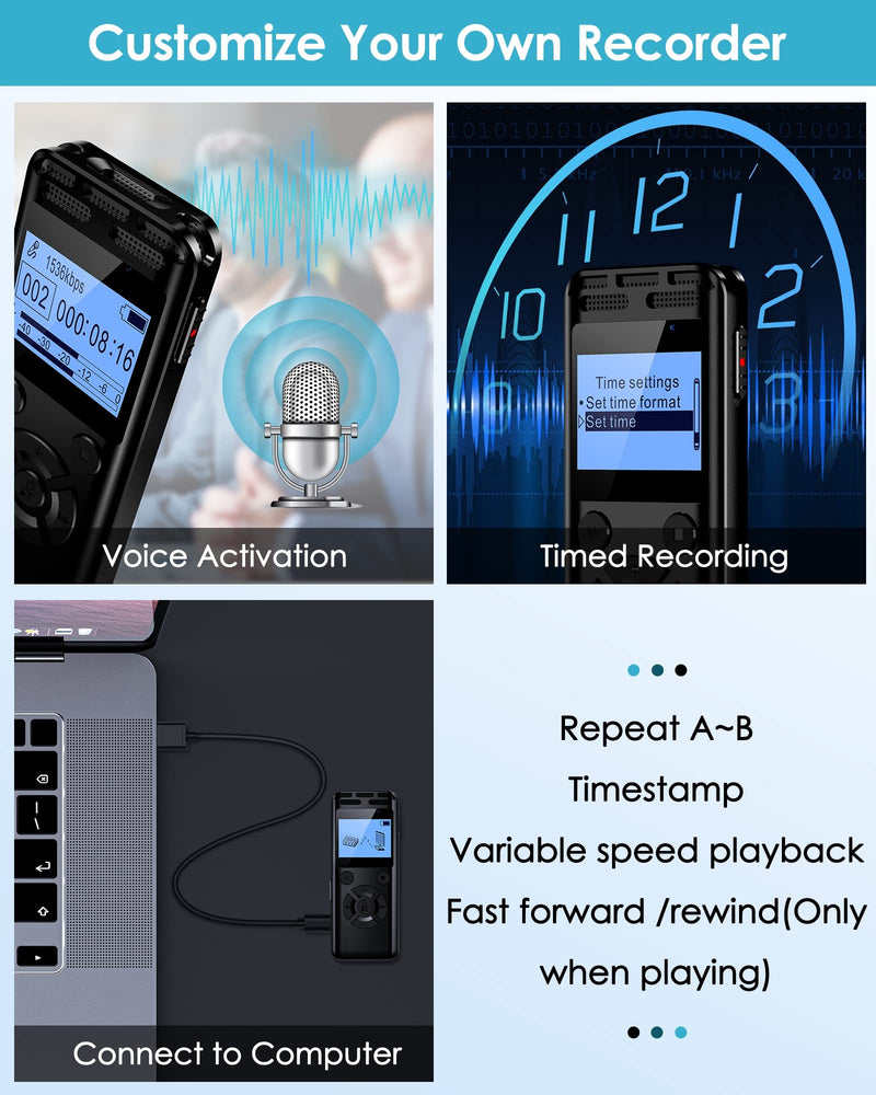 64GB Digital Voice Recorder, Wevoor Voice Activated Recorder with 560mAh Large Capacity Battery, Professional Recording Device with Playback, Password, Timed recording, Repeat, Variable Speed Playback