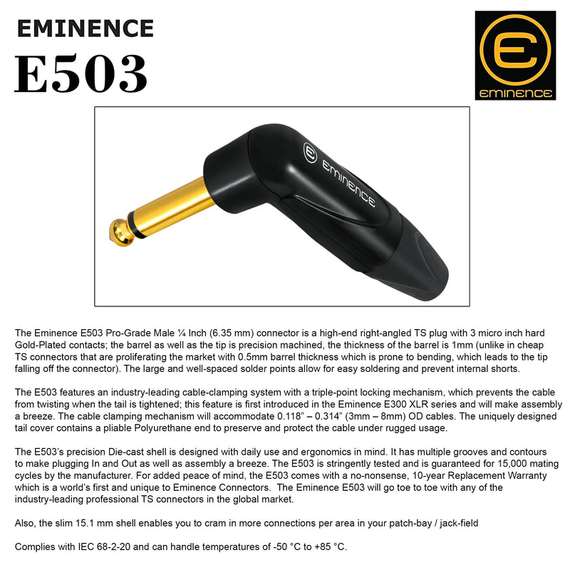1 Foot - Gotham GAC-1 Ultra Pro - Premium, Low-Capacitance Guitar Bass Instrument Cable - with Straight to Angled 1/4 Inch Eminence Gold Plated Connectors