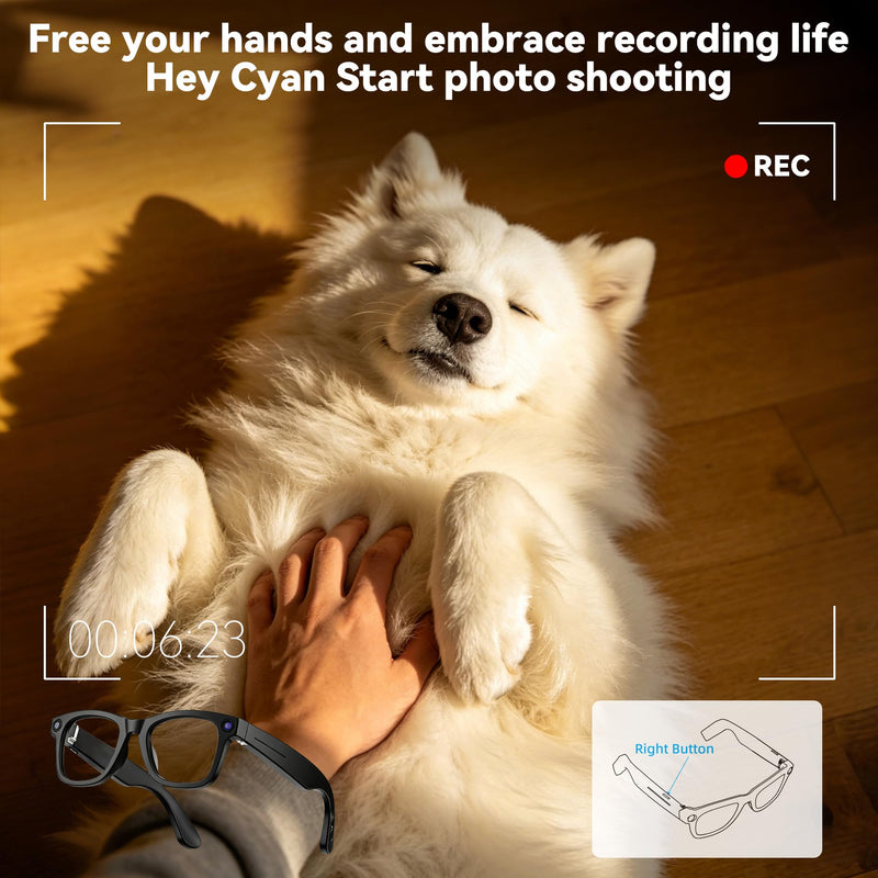 AI Smart Glasses with Camera, 1080P HD Anti-Shake Recording Glasses | ChatGPT Voice Assistant, UV Protection, Real-Time Translation,Open Ear Earbuds for Travel/Meetings/Vlog