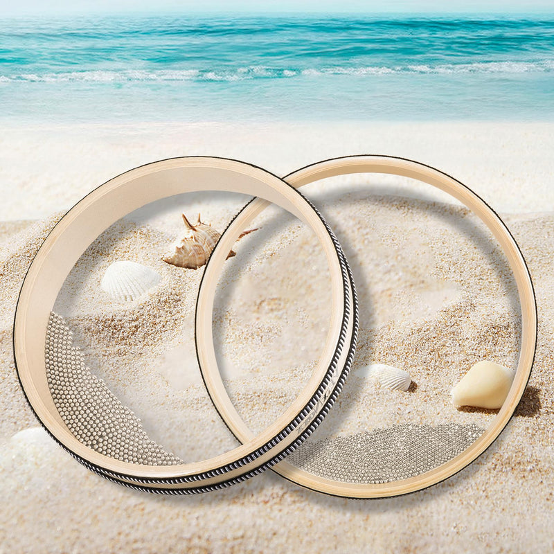 2 Pack Ocean Drum Sea Wave Bead Drum Sea Sound Drums with Steel Balls Wooden Hand Percussion Musical Instruments 8 inch for Adults