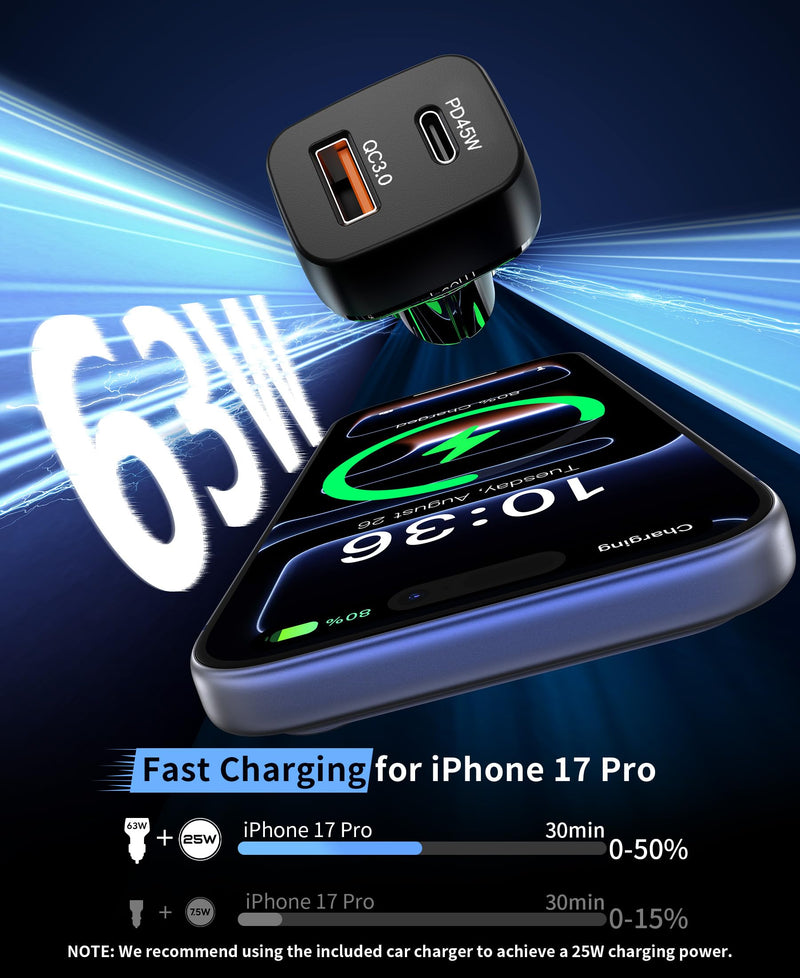 for 25W Magsafe Car Mount Charger with [Cooling Fan], Magnetic Phone Holder for Car, Car Vent Phone Mount with 63W Car Charger, Magnetic Wireless Car Charger for iPhone 17/16/15/14/13/12 Series Black