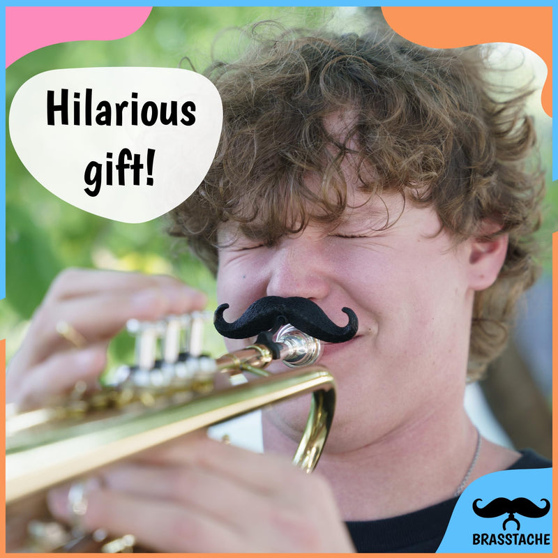 The Original Brasstache 2.0 - [2-Pack] Clip-on Mustache for Trumpet Mouthpiece, XL and Handlebar Combo Version