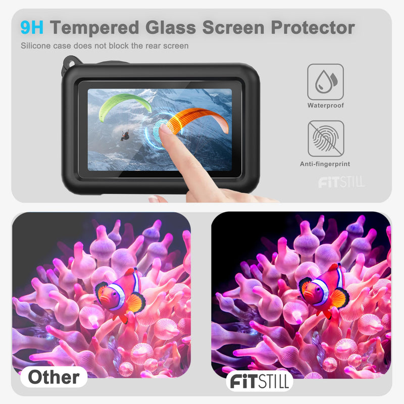 FiTSTILL Silicone Rubber Case+3Pack Tempered Glass Protector Compatible for DJI Osmo Action 6,Rubber Case&Lens Caps&Screen Protectors&Lanyardfor Protective Full Cover Shell Action6 Accessories Kit