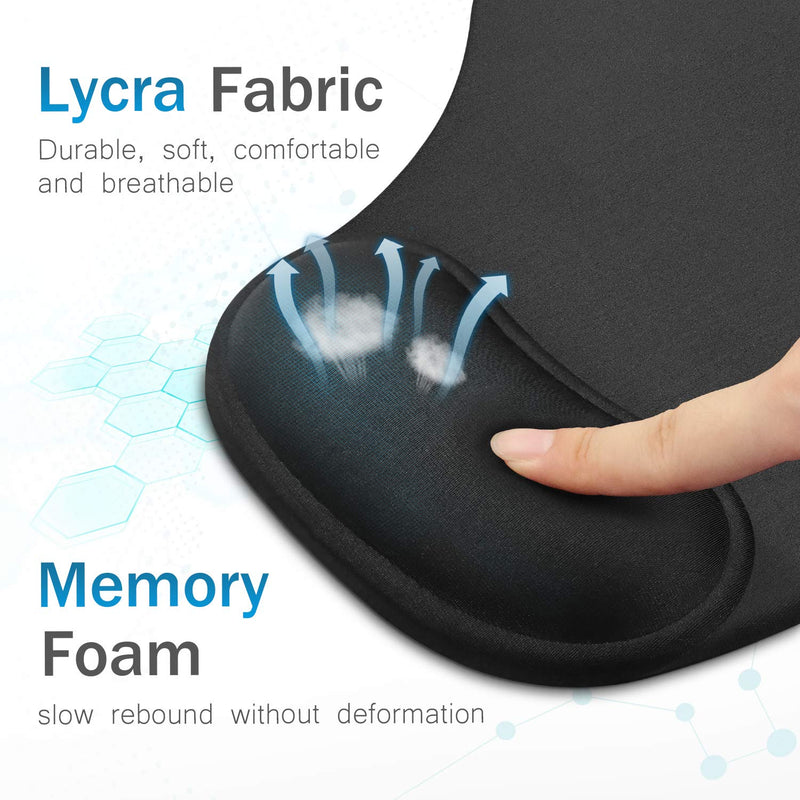 JSD Gel Mouse Pad with Wrist Support Wrist Rests 10.00×9.25×1.3 inches (Black, 1 Pack) Black 1 Pack