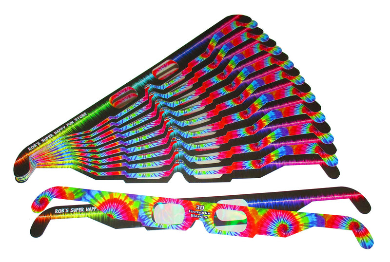 Fireworks Diffraction Prism Glasses - Trippy Tie Dye and Rave Waves Frame Designs - 50 Paper Glasses Total - See Rainbow Bursts of Color From Prismatic Lenses