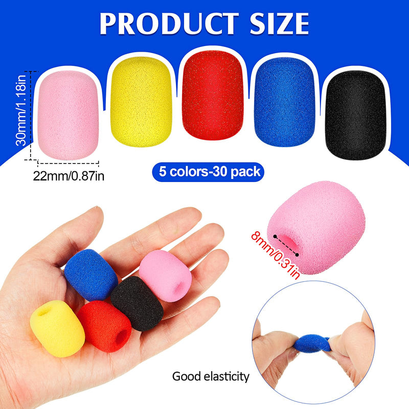 30 Pcs Mini Size Lapel Headset Microphone Windscreen Sponge Microphone Foam Covers Lavalier Mic Covers for Microphones Variety of Headset, Noise Reduction, 5 Colors