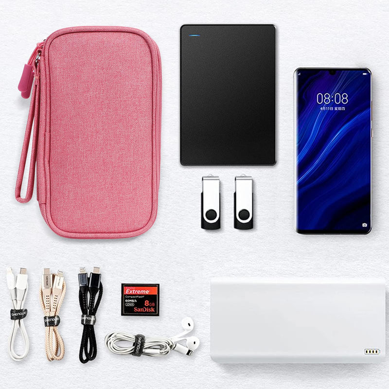 Skycase Travel Cable Organizer,Electronics Accessories Cases, All-in-One Storage Bag,[Waterproof] Accessories Carry Bag for USB Data Cable,Earphone Wire,Power Bank, Phone,Pink Pink Double Layer-M