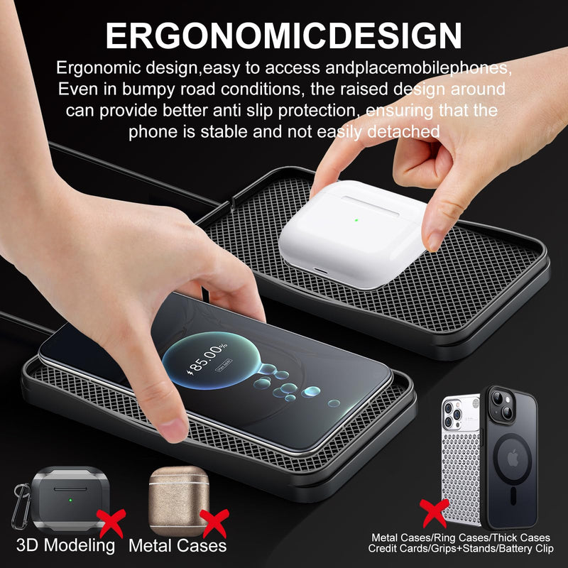 15W Non-Slip Wireless Car Charger Pad with 20W Adapter USB | 15W Fast Charging Pad Non-Slip Design with 20W Adapter, Compatible With iPhone, Samsung Galaxy And Android Phones 7"L x 3.5"W - 39.4" USB