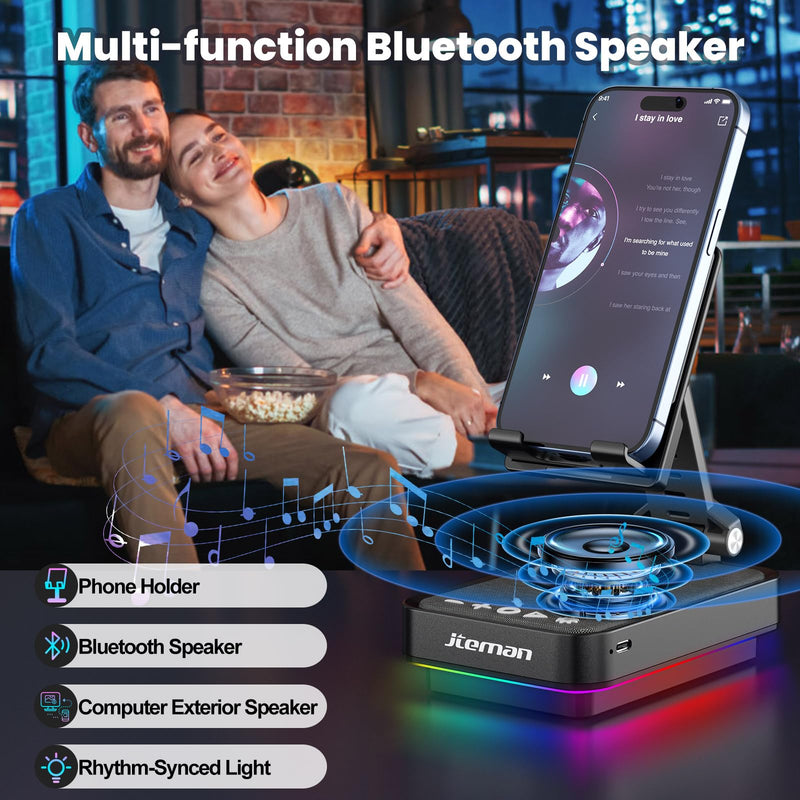 JTEMAN Gifts for Men Cell Phone Stand with Wireless Bluetooth Speaker and Jumping Light, Cool Tech Gifts for Men Women Husband Dad, Unique Birthday Gifts for Him