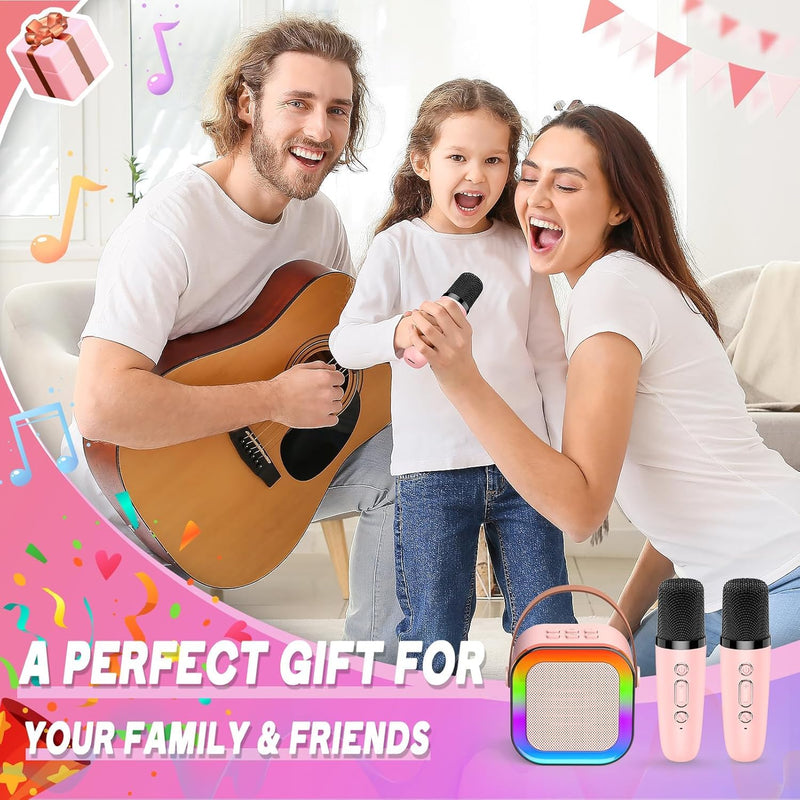 [AUSTRALIA] - Mini Karaoke Machine for Kids Adults, Birthday Easter Gifts Toys for Girls Boys Friends Age 3-12+, Portable Bluetooth Speaker with 2 Wireless Mics and LED Light for Family Home Party(Black) Black 