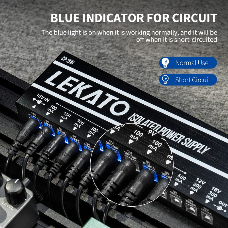 LEKATO Guitar Pedal Power Supply, True Isolated Pedal Power Supply with 12 Ports, Guitar Pedal Power DC Output 9V 12V 18V, Short Circuit Protection for Effect Pedals
