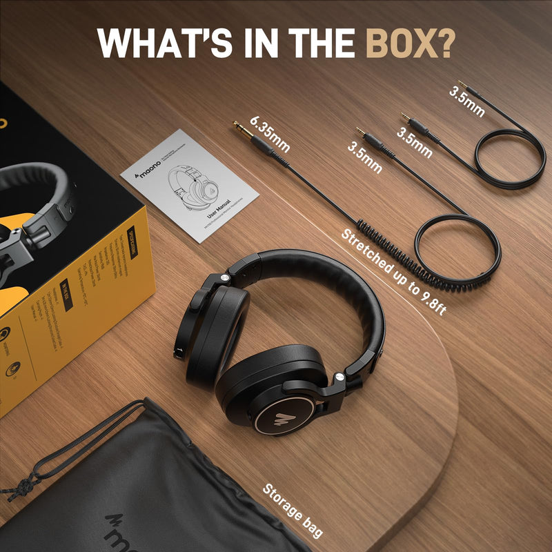 MAONO MH700 Wired Studio Headphone for Podcast Recording DJ Mixing Monitor | Professional Close Back Over Ear Stereo Headset w/ 50mm Driver & 3.5mm to 6.35mm Jack for Computer Guitar AMP Piano Keyboard Black