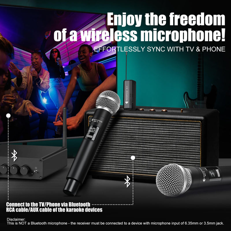 [AUSTRALIA] - Wireless Microphones - Dual Rechargeable Handheld Mics with Receiver - 240ft Range - Karaoke Microphone for Singing, Speaking, Meeting and Events Silver 