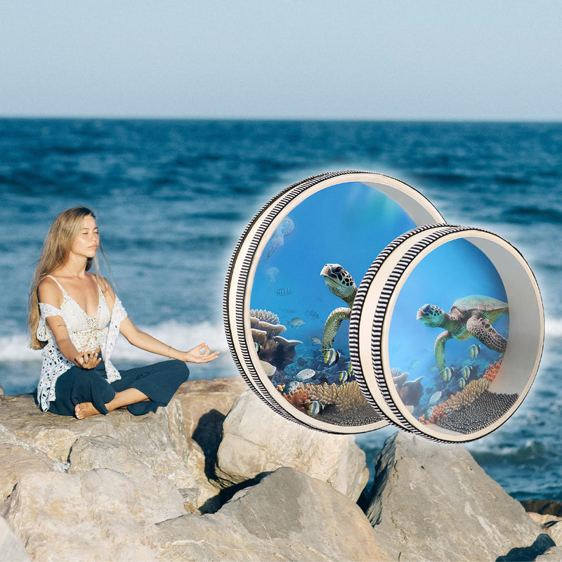 EASTROCK Wave Bead Ocean Drum Sea Sound Drum with Hardwood Shell Sound Healing Instruments Natural Color Musical Instrument Ocean Percussion for Meditation & Relaxation (8 inch + 10 inch) 8+10 inch