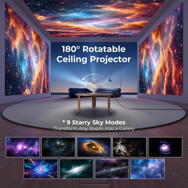 [AUSTRALIA] - [Built-in Apps] CLOKOWE Mini Projector with WiFi and Bluetooth, 2026 Upgraded 1080P Smart Portable Projector with 180° Rotation, Auto Keystone, Compatible with iPhone/Android/Laptop/TV Stick/HDMI/USB white 