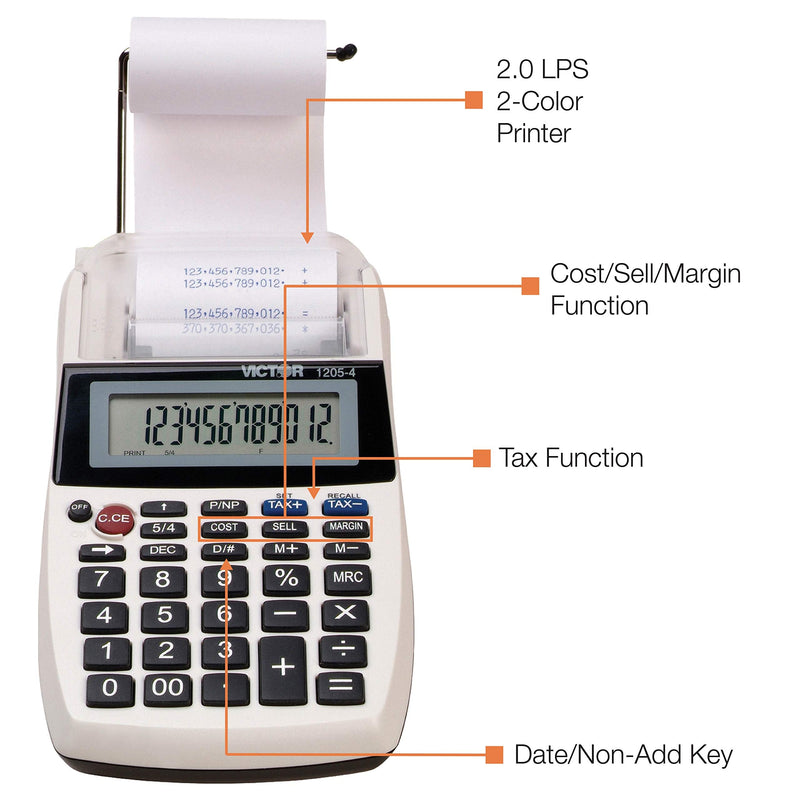 Victor 1205-4 12 Digit Portable Palm/Desktop Commercial Printing Calculator 1.8" x 4" x 8"
