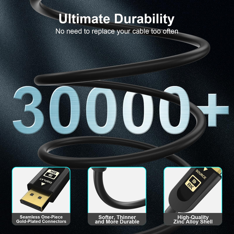 FIBBR VESA Certified DisplayPort Cable 2.1, 40Gbps DP Cable (Black, 50ft) | 6K@30Hz 10K@30Hz 8K@60Hz 4K@165Hz, HDR, HDCP2.2, DSC 1.2a for Gaming Monitor PC Black 50 ft