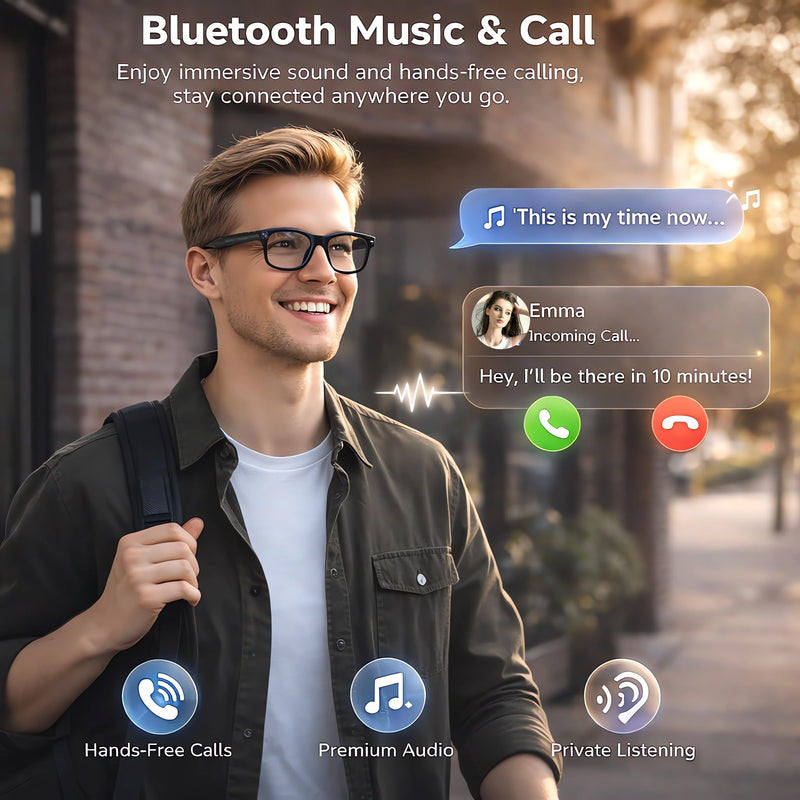 Smart Glasses with Camera, 1080P HD Video Recording Camera Glasses, Bluetooth Open-Ear Audio Smart Glasses, AI Voice Assistant, Dual Cameras, Touch Control for Driving, Cycling, Travel
