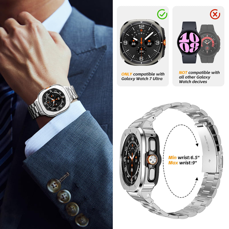 SUPLINK for Galaxy Watch Ultra Bands/Galaxy Watch Ultra 2 Band 47mm for Men | Stainless Steel Rugged Case with Bands Protective Bumper for Samsung Galaxy Watch Ultra 2/1 Accessory (2026/2025/2024), Gold Silver-2 47mm(Galaxy Watch Ultra)
