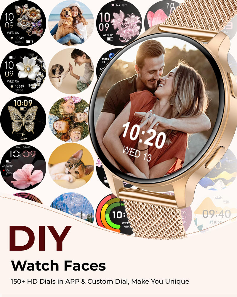 Iaret Smart Watch for Women, 1.27" HD Fitness Tracker with 4 Bands & Necklace Gift Set, Heart Rate SpO2 Sleep Monitor, 120+ Sport Modes, Call & Notifications, Smartwatch for Android iPhone, 40mm Rose Gold