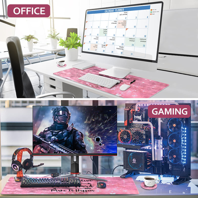 Inspirational Quote Mouse Pad, DINKY Stable Non-Slip Rubber Base Mousepads, Large Mouse Mat with Stitched Edge, Keyboard Mouse Mat Desk Pad for Office, Home(Pink Stay Positive) Pink Stay Positive