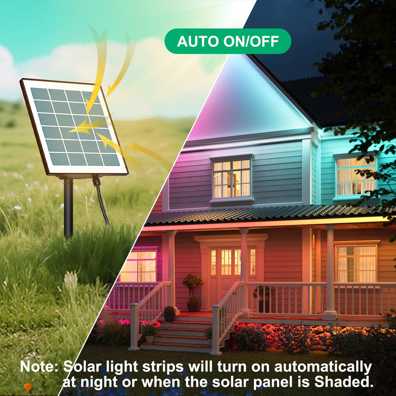 Smart Solar Led Strip Lights Outdoor, 16.4ft RGBICW Solar Rope Lights Self-Adhesive Waterproof with Remote Timer and Auto On/Off, Perfect for Deck, Patio, Poolside, Camping Decor RGBWIC