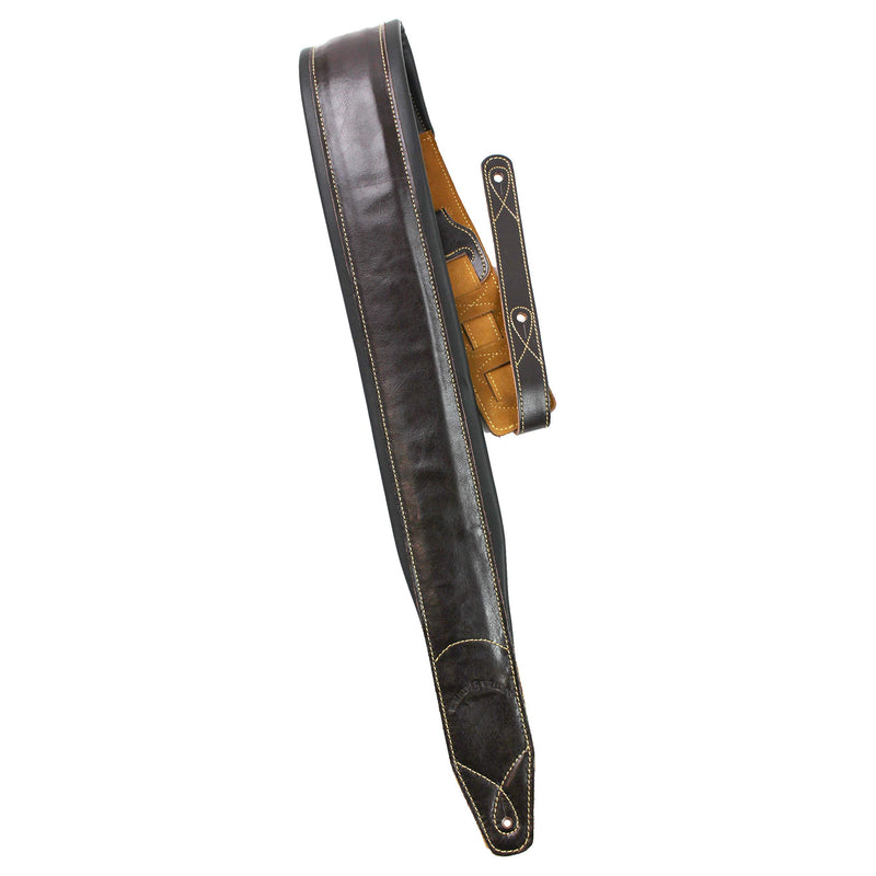 Walker & Williams C-22-BRN-XL Handmade Double Padded Premium Brown Signature Leather Guitar Strap XL For Acoustic, Electric, And Bass Guitars