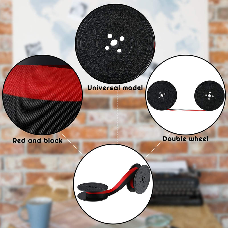 2 Pairs Universal Typewriter Ribbon Twin Spool Typewriter Ribbon Red and Black Twin Spool Replacement Pack for Most Typewriter