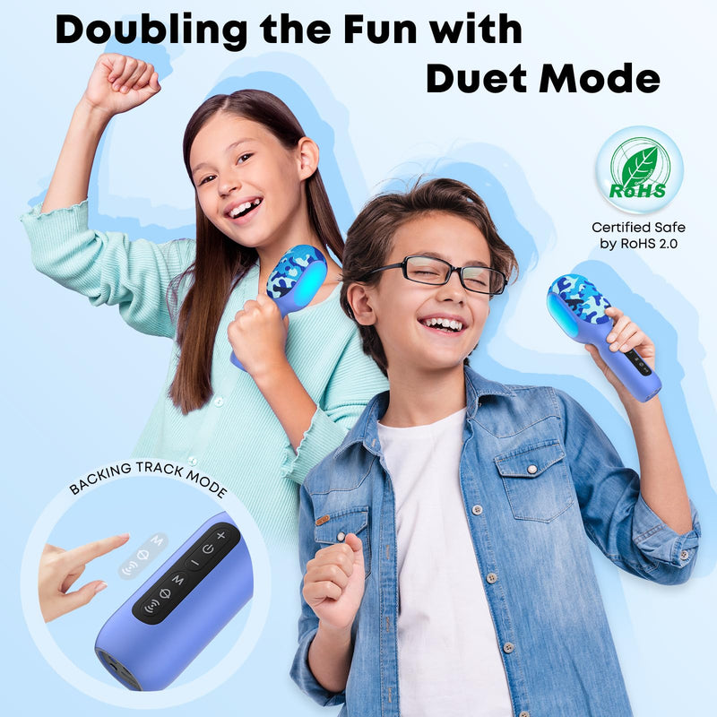 Karaoke Microphone Wireless Bluetooth with Speaker, Portable Handheld Mic for Kid Adult, 6 Voice Changer & 4 LED Light Effects, Singing Microphone with Speech Mode, Birthday Gift for Girls Boys Teens Blue