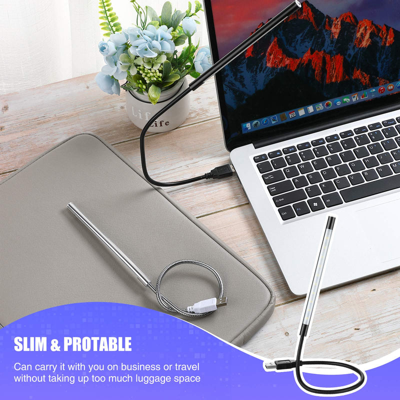 2 Pieces USB LED Light USB Light for Laptop Keyboard Light Gooseneck Light Computer Light Flexible Stick Dimmable LED Lamp Touch Switch for Reading Book (Black, Silver) Black, Silver