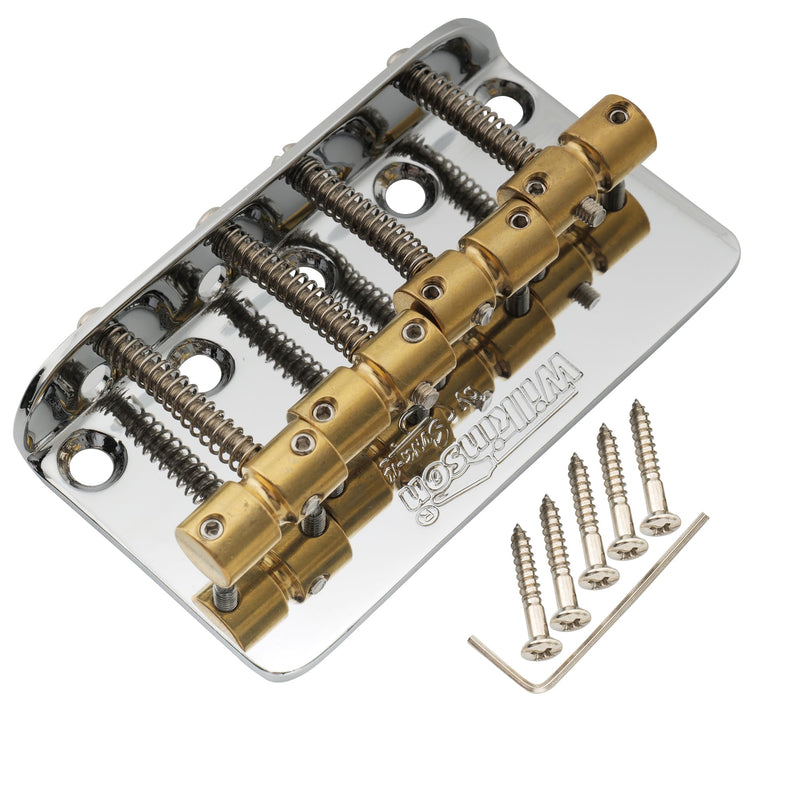 Wilkinson WBBC Vintage 4 String Bass Bridge Brass Saddles for Fender Jazz Precision Bass, Chrome