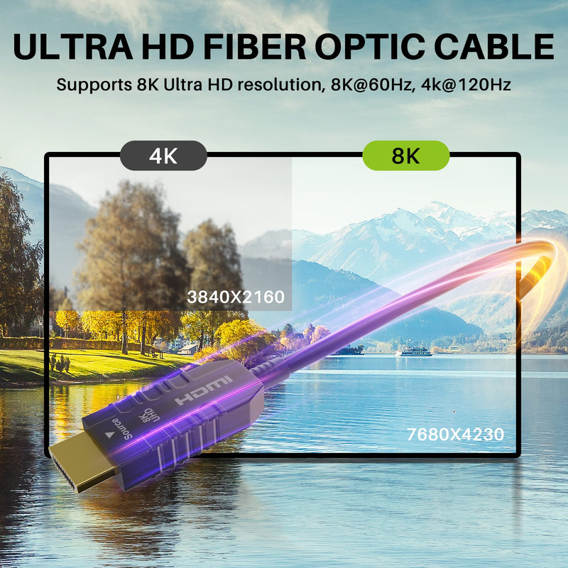 Certified 8K Fiber Optic HDMI 2.1 Cable 35FT, Real HDMI® Cable, Ultra HD, 48Gbps, Supports 8K@60Hz, 4K@120Hz, Dynamic HDR, HDCP 2.2&2.3, Dolby, eARC for Xbox, Series X, Laptop, Switch, PS5, UHD TV 1 Pack
