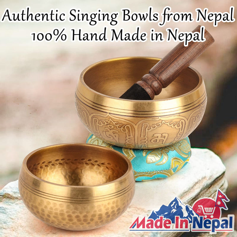 2Pack Tibetan Singing Bowls Set-100% Handmade in Nepal Sound Bowl Meditation Set for Meditation, Yoga, Chakra, Meditation Gifts, Unique Gifts for Women (Blue, 3.15 + 4 inch) Blue