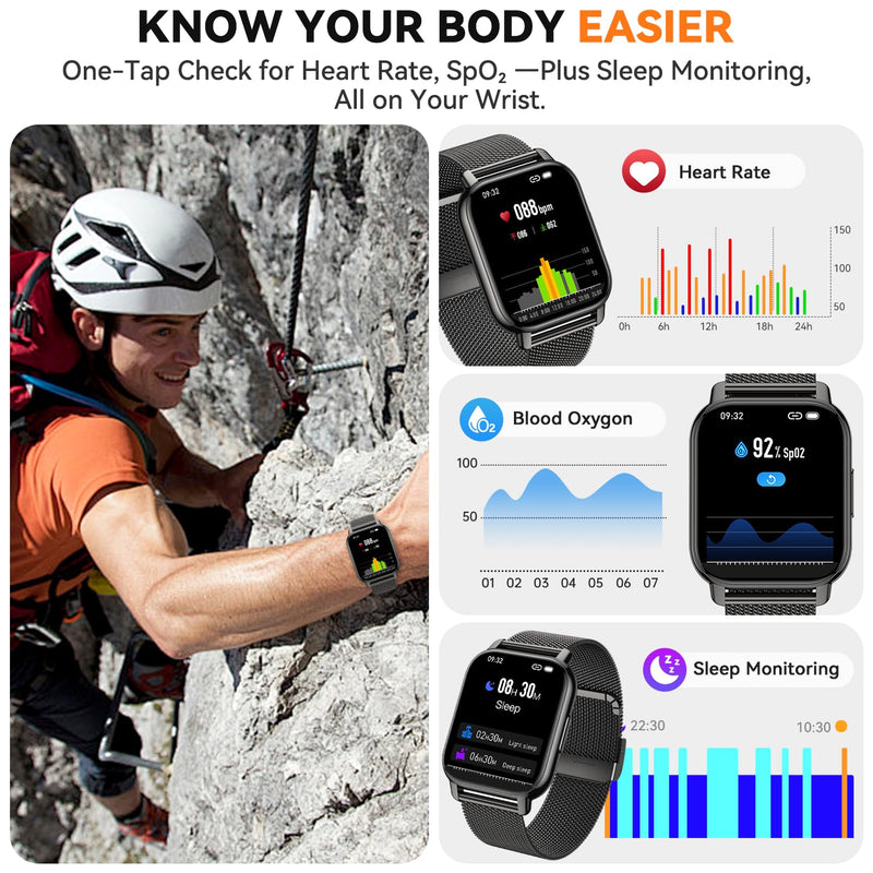 Smart Watch for Women(3 Bands), Smartwatch Fitness Tracker with Bluetooth Calls & AI Voice Control, 1.85’’ HD Screen, Heart Rate/SpO2 Monitor, Sleep Tracker, Compatible with Android iOS (Black) Black