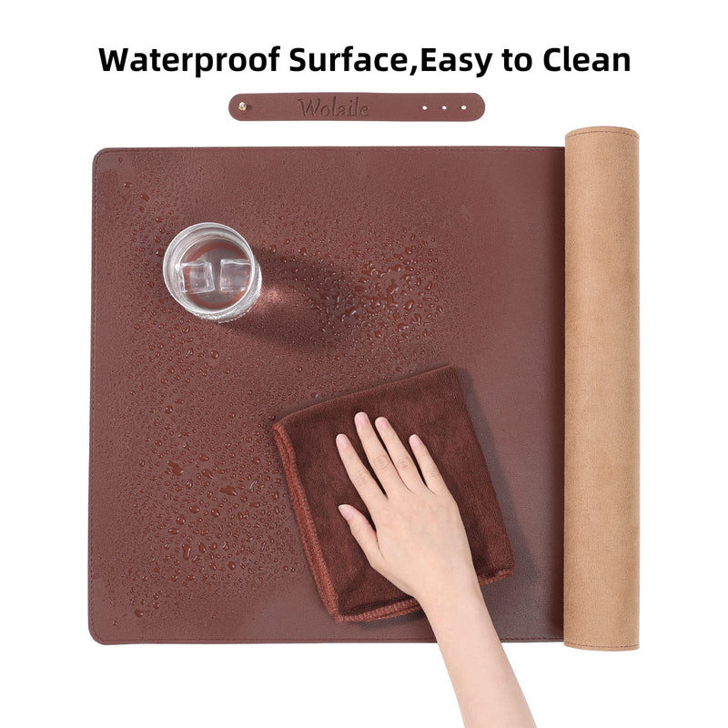 Wolaile Desk Blotter Pad,36x17 inch PU Leather Computer Mouse Mat,Non-Slip Waterproof Writing Desktop Protector for Office Home,Large,Brown 36"x17" Brown