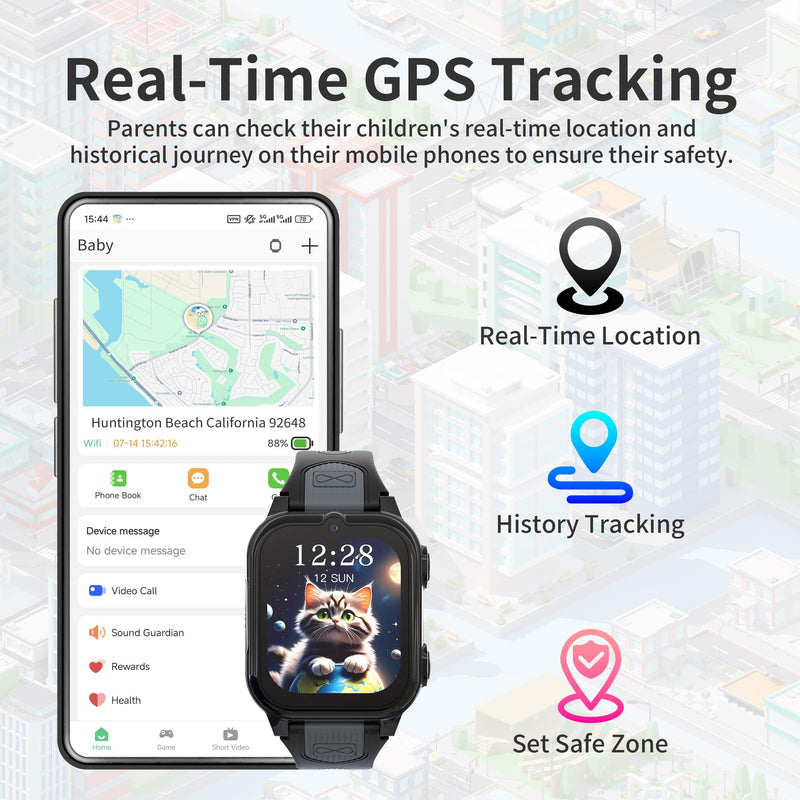 Citfis C6 Kids Smart Watch for Boys with GPS Tracker(Black)
