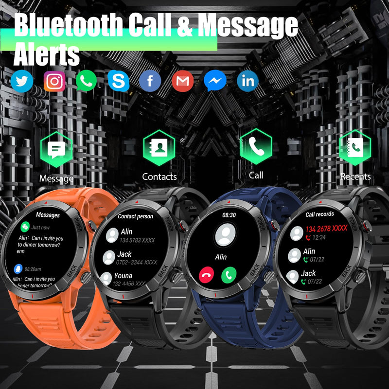 Military Smart Watch for Men Make/Answer Calls 1.43" AMOLED Display | Rugged Outdoor Tactical Smartwatch with 110+ Sports Modes, Heart Rate & Sleep Monitor Sports Fitness Watch for Android iOS Blue