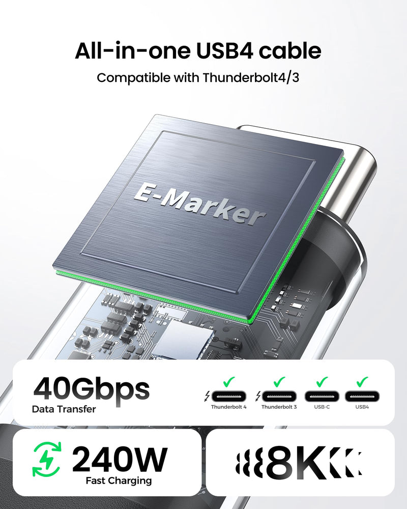 Silkland 40Gbps USB 4 for Thunderbolt 4 Cable 10FT, 8K/Dual 4K, 240W PD3.1 | 4K@240Hz, MST Support, Braided USB C Video Cable Compatible for MacBook, iPhone 17/16, Monitor, SSD, iPad, Dock