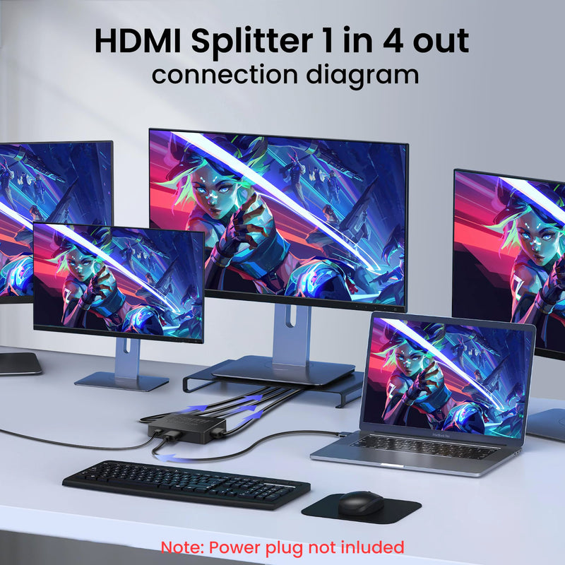 avedio links HDMI Splitter 1 in 4 Out with HDMI Cable, 4K HDMI Splitter 1X4 Mirror Screen, USB Power Splitter 1 Input 4 Output Support 4KX2K, 1080P@60Hz, 3D, HDR, 1 Source to 4 HDMI displays 1x4 4K@30Hz