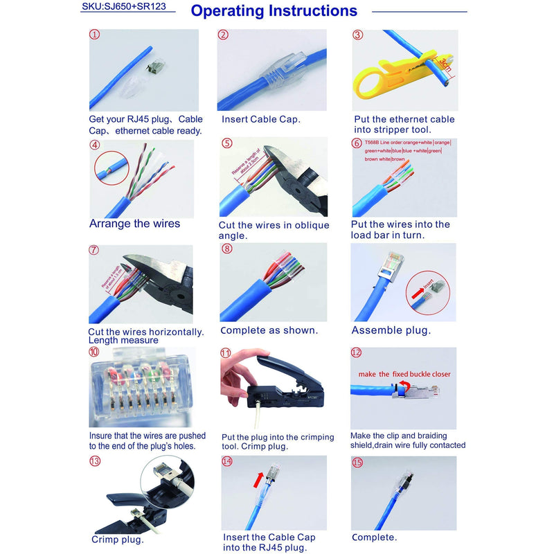 VCELINK Ethernet RJ45 Pass Through Crimping Tool Bundle with 30-Pack Nickel Plated Shielded Cat6A/Cat7 RJ45 Modular Plug with Strain Relief Boots